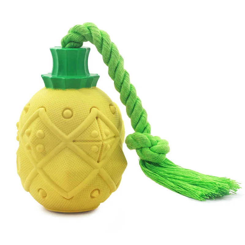 Best Quality Cute Pineapple Shape Toxic-free Natural Rubber With Cotton Rope Food Leaking Chewing Interactive Toy for Pet Dogs