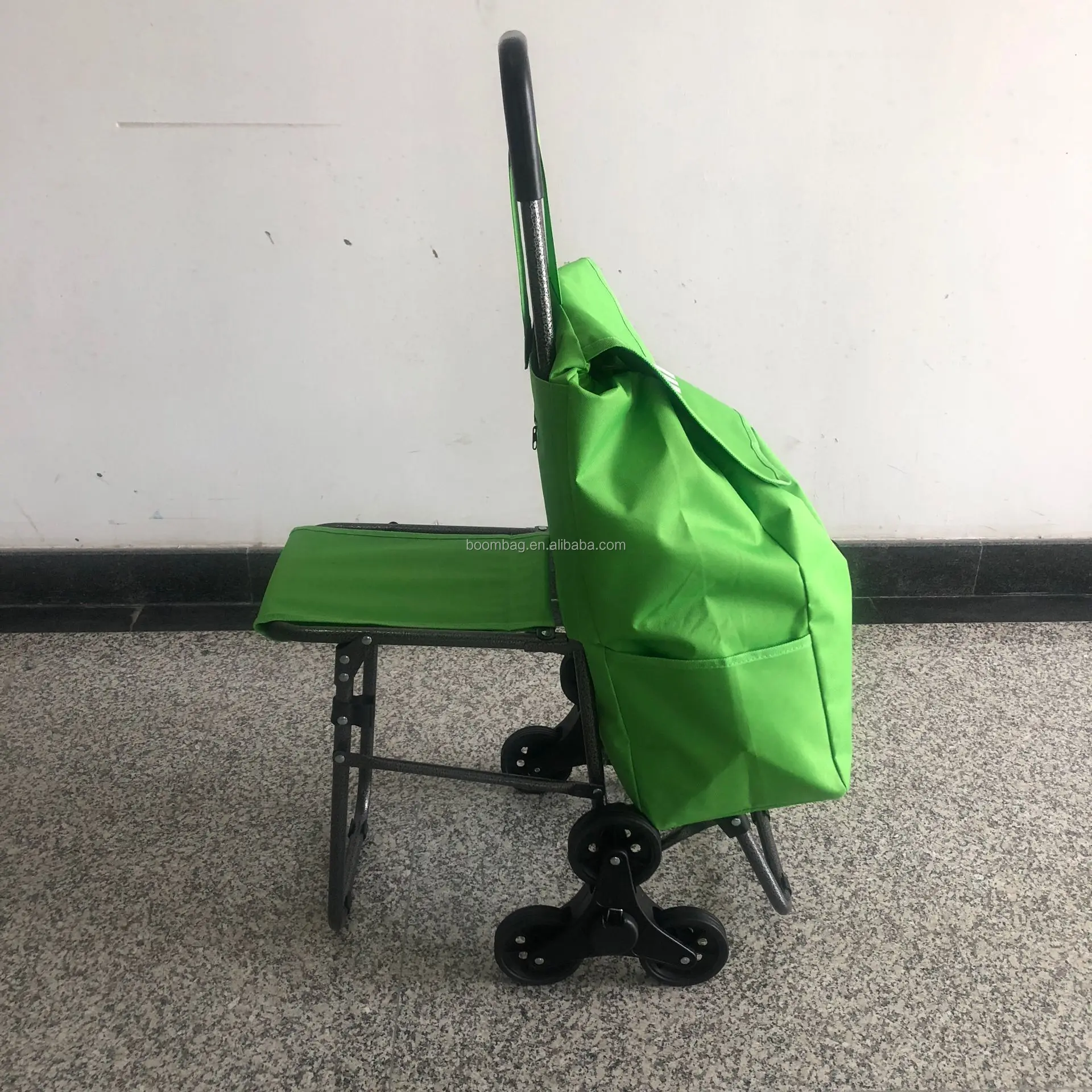 Reusable Portable Supermarket Vegetable Grocery Stair Climbing Folding Shopping Trolley Bag with Chair