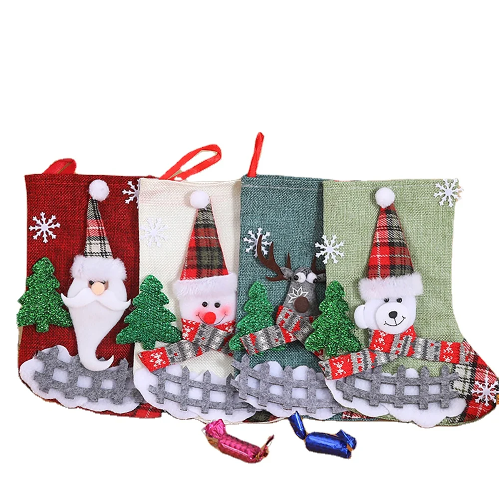 New Design Sublimation Christmas Decoration Gift Socks Custom Printing Logo Sublimation Linen Christmas Gift Socks