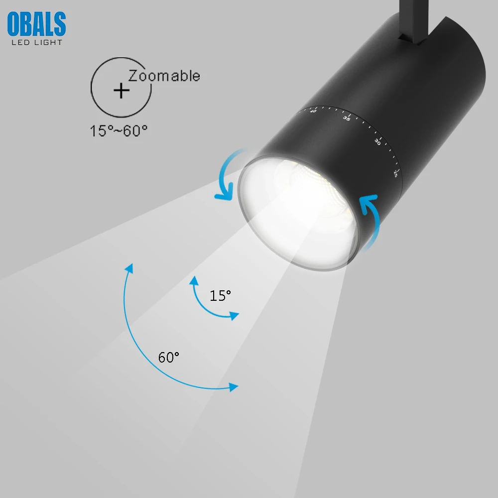 Spot 360 4wire 3 Phase Exhibition Shop Focus Adjustable Dimmable Cct Rail 20w 25w 30w 35w 40w Zoomable Dali Cob Led Track Light