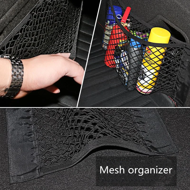 Car Back Rear Mesh Trunk Seat Elastic String Net Magic Sticker Universal Storage Bag Pocket Cage Auto Organizer Seat Back Bag