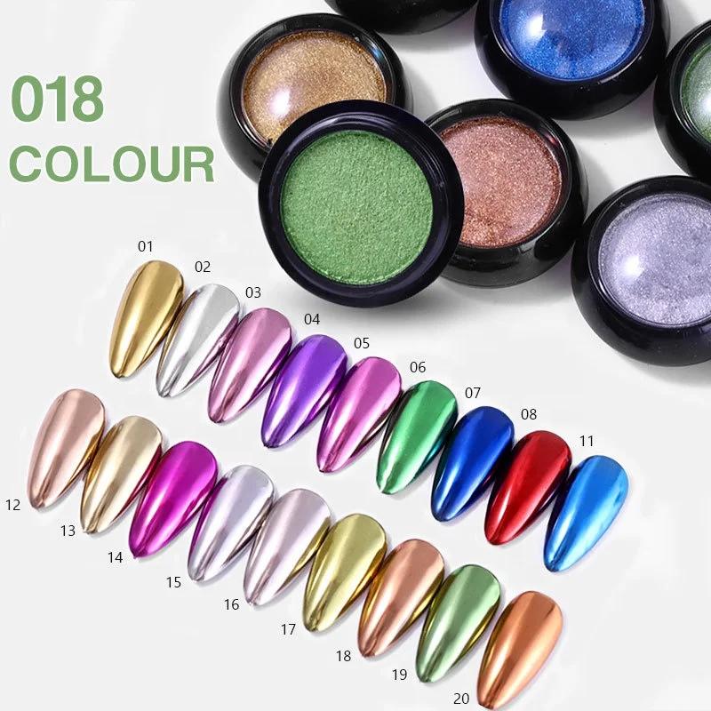 Mirror Chrome Nail Powder Private Label 18 Colors Solid Chrome Powder Nail Mirror Effect Acrylic Nail Powder