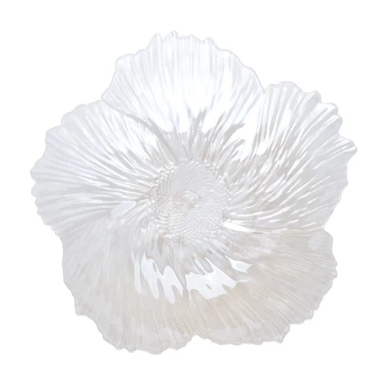 BST Home flower shaped fruit candy plate colored white pink glass charger plates for dry fruit tray