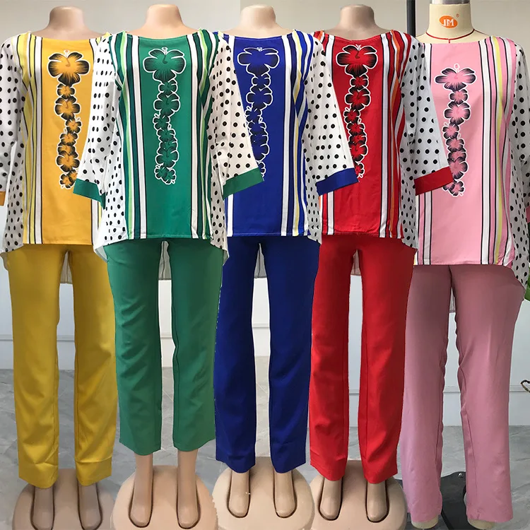 Two pieces suits print chiffon turkey clothes boubou malaysia african kaftan islamic suits