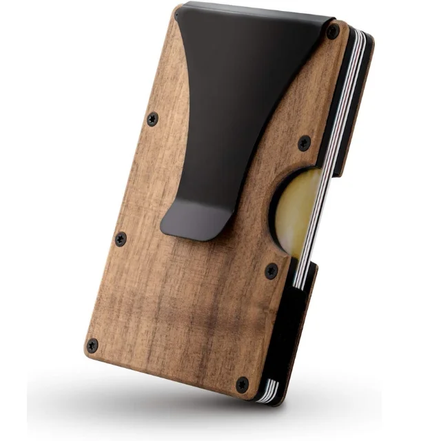 New Minimalist Real Wood RFID Blocking Wooden Card Holder with Money Clip Wooden Card Wallet