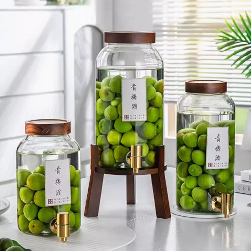 Home green plum arbutus wine glass bottle with a tap sealed  wine barrel wine jar