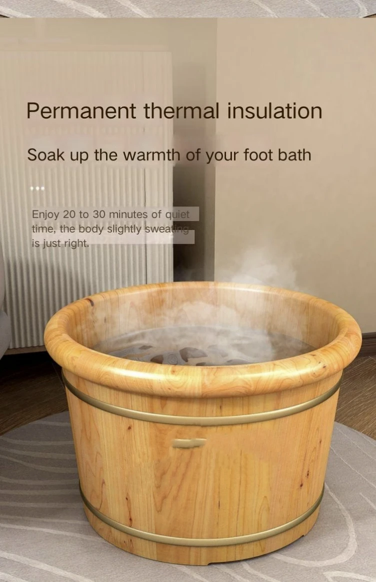 Heat-insulating health massage footbath bucket household bathtub solid wood footbath
