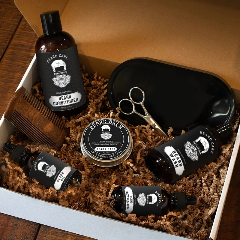 Mens Grooming Beard Kit Private Label Oil Balm Comb Brush Men Beard Care Set Beard Growth Kit