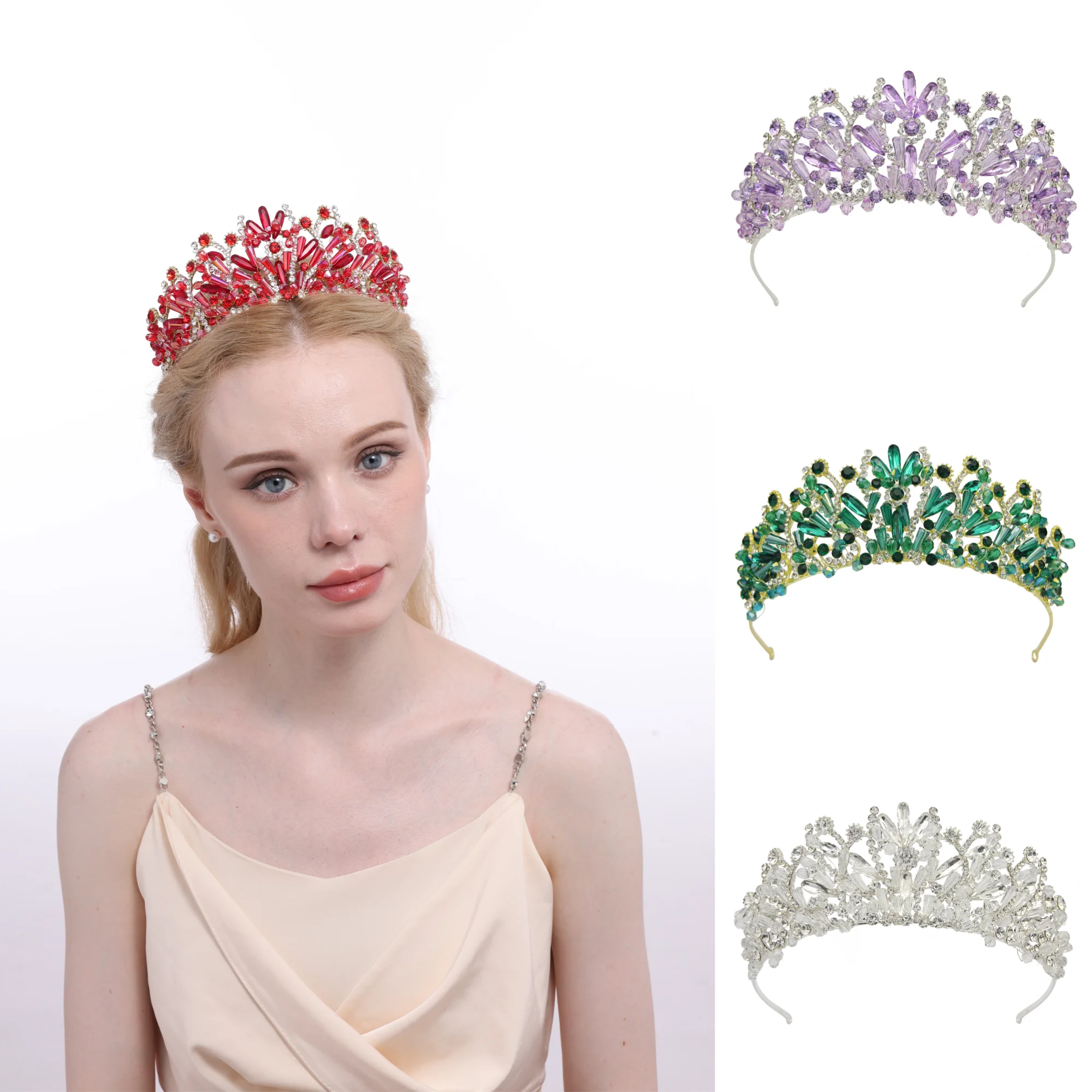 Luxury big Baroque GOLD plated pageant rhinestone gem bridal Crowns and Tiaras for queen