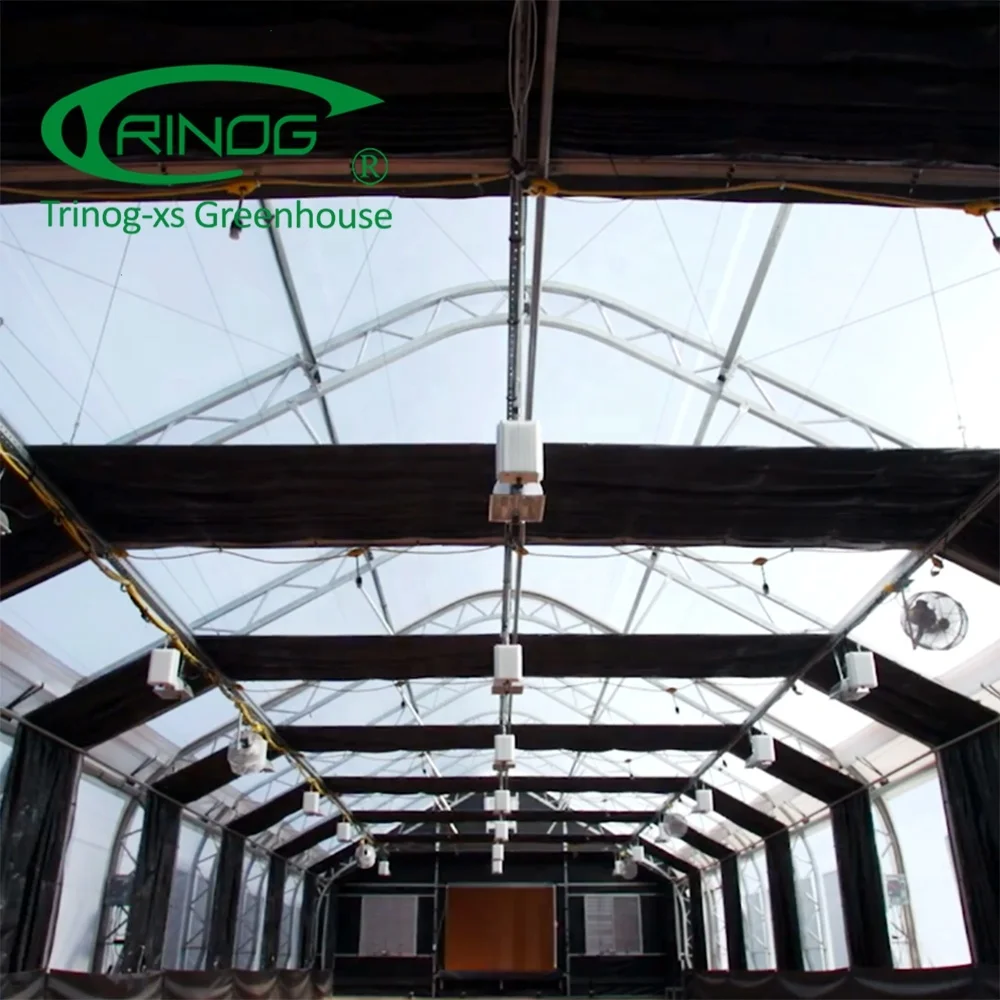 Trinog Designed Commercial auto motor LED Light Deprivation Greenhouse Structure CO2 Controller Agricultural Greenhouses Hemp