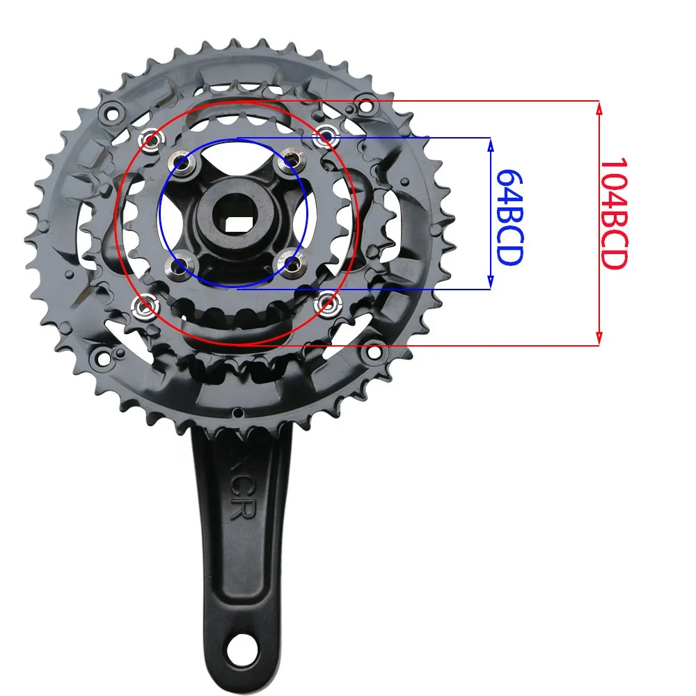 Bicycle 64/104BCD 9S/27S Three Disc 22/32/44T Integrated Chain Ring Crank MTB Square Hole Bike Crank Set