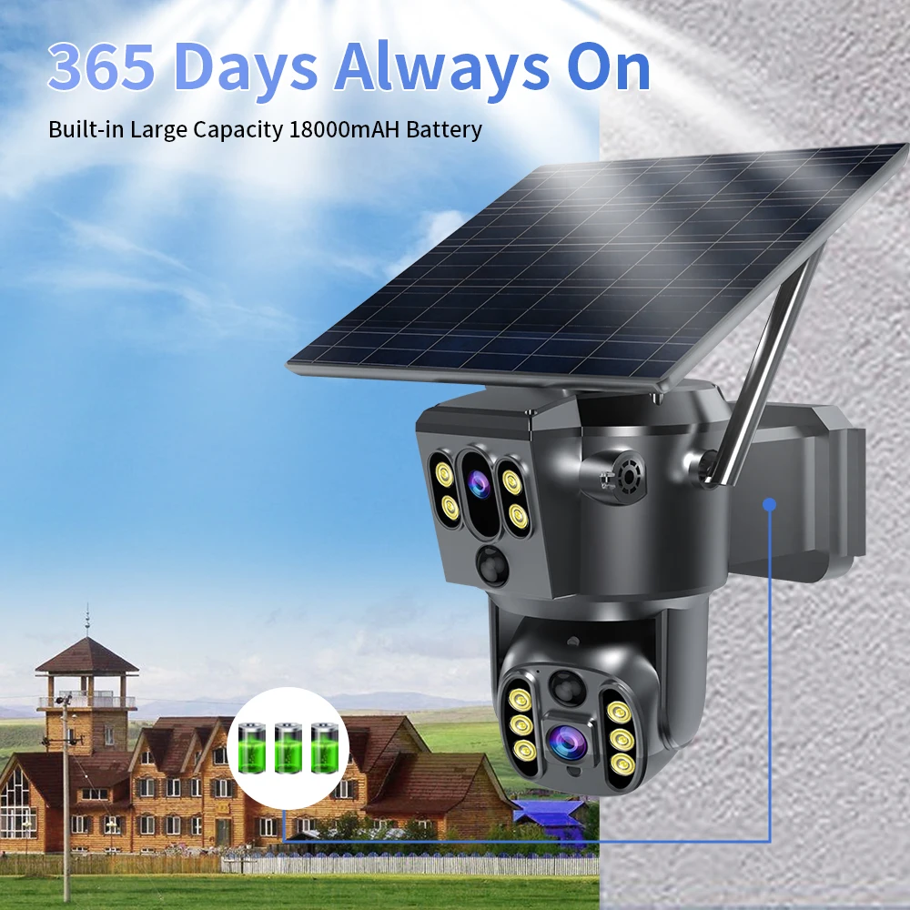 4MP Star Eye Ptz Solar Camera Outdoor Waterproof Motion Detection 18000mAh Battery Audio Solar Camera Wifi