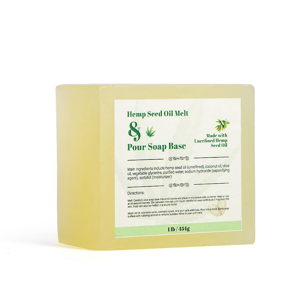 Custom 1LB 454g Square-Shaped Transparent Hemp Seed Oil Soap Base for Soap Making