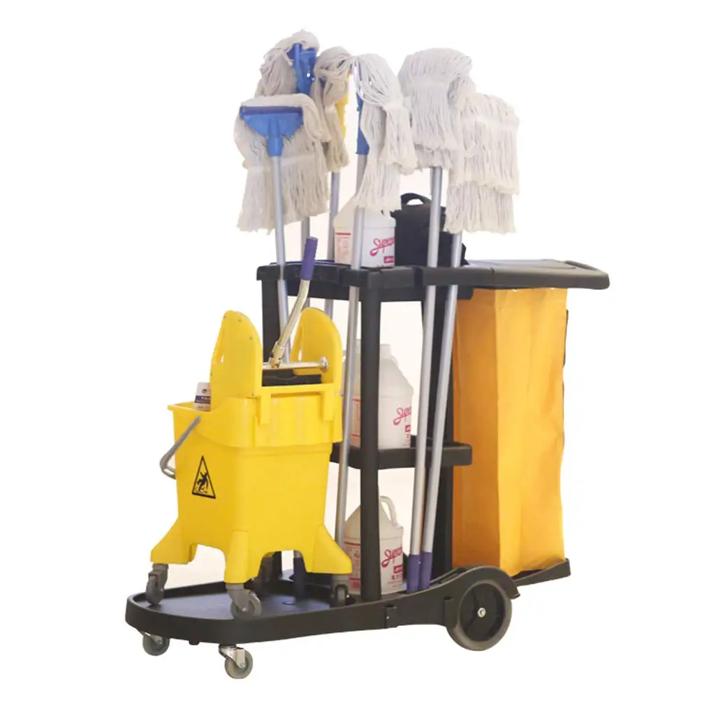 Multipurpose Plastic Hotel Hospital Housekeeping Maid Cleaning Cart Janitor Cart Cleaning Trolley