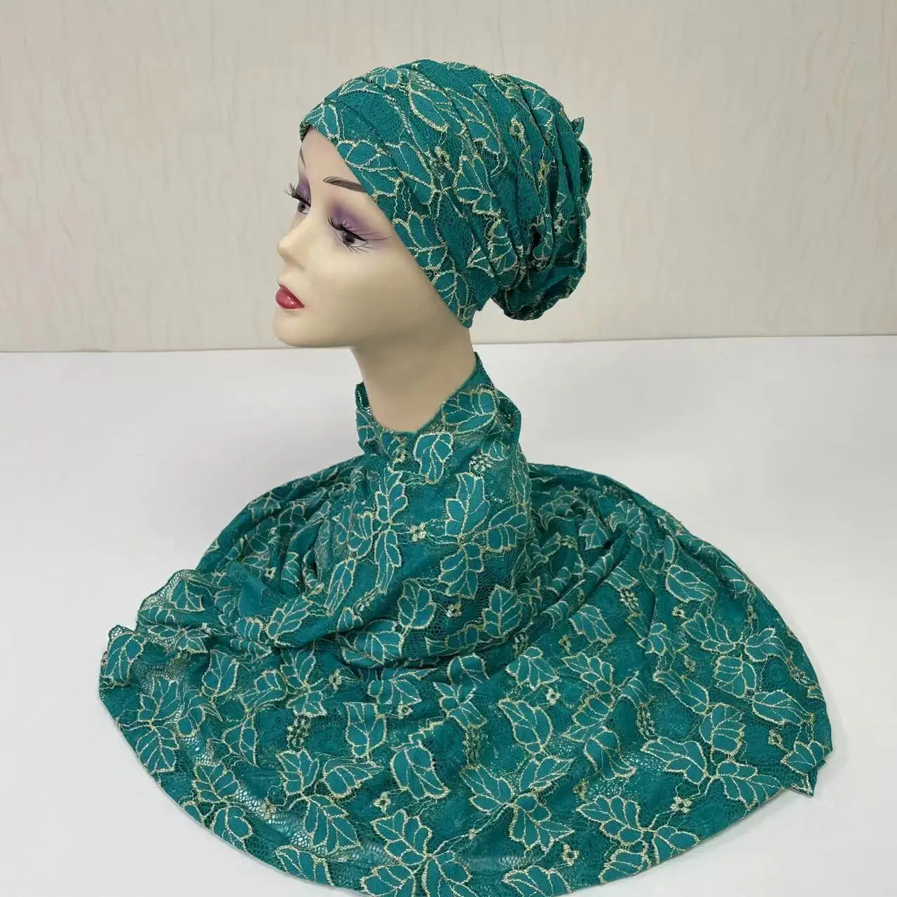 MS-2156 2024 new arrival 100% Cotton Hijab Dubai African Headscarf Prayer Shawls  Embroidery  lace Scarfs Ramadan Party Outfits