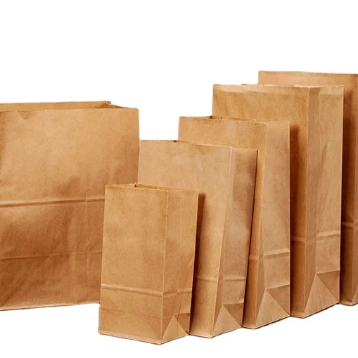 Custom Logo Printed Cheap Eco Recycle Take Away Food Packaging Brown Kraft Paper Bag No Handles