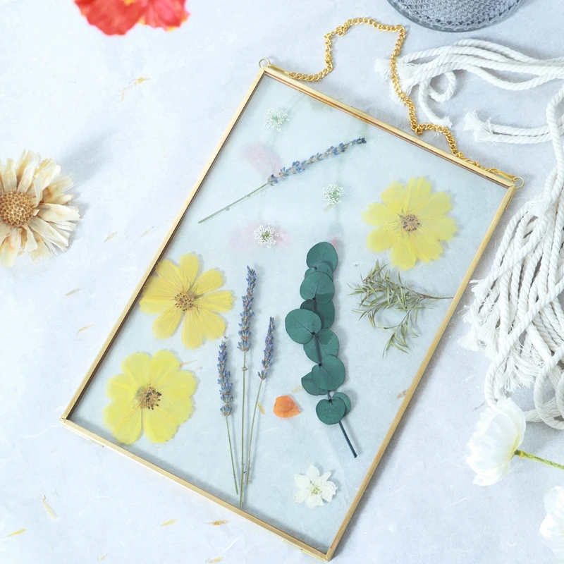 Vintage Brass Picture Plant Specimen Diy Dried Pressed Flower Hanging Painting Customization Transparent Metal Glass Photo Frame
