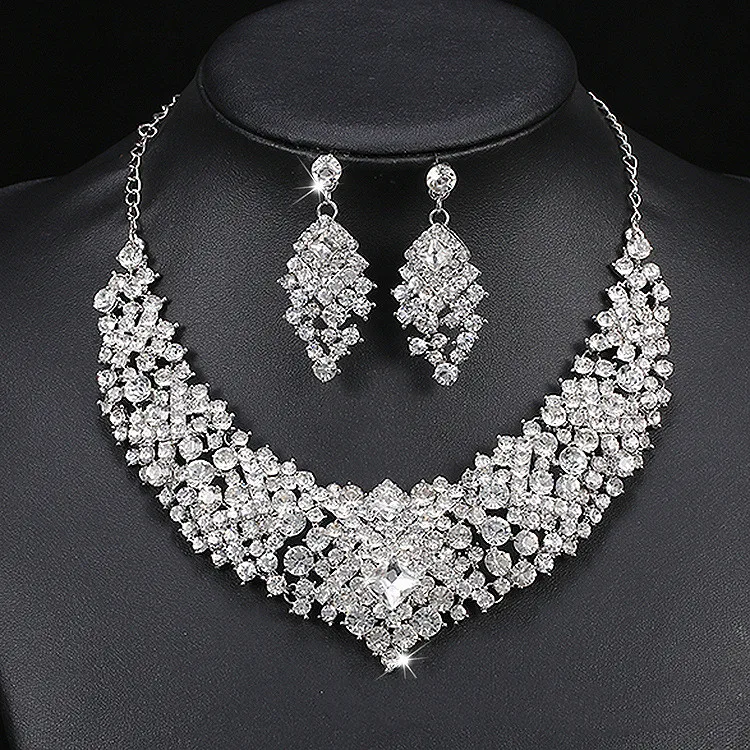 New bride necklace wholesale wedding accessories two-piece set of yellow, green, blue and white four-color optional jewelry set