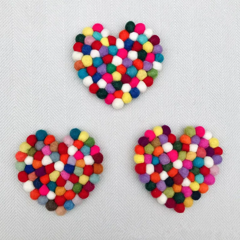 New Style Fashion Absorbent Rainbow Felt Cup Coaster Wool Ball Coffee Cup Mat for Tableware