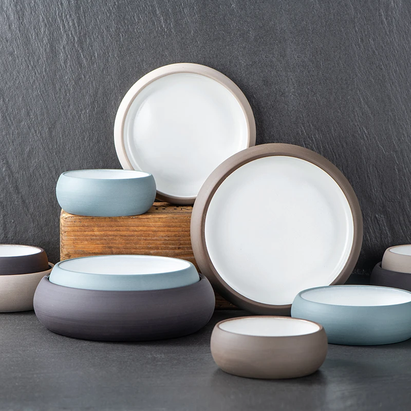 The themed restaurant casual ceramic tableware Salad Appetizer tapas bowls sets stoneware round serving bowl
