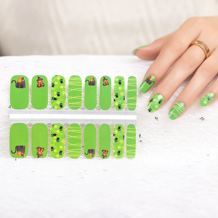 Halloween glow in dark cat pattern 100% real nail polish strips nail wraps