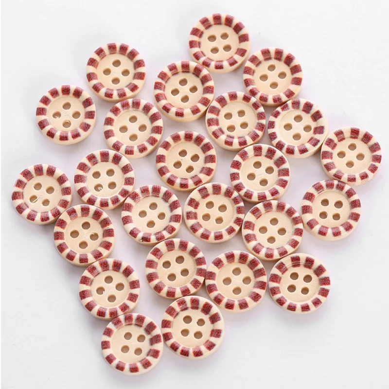 Hot-sale 15mm printed wooden button 4-holes wooden fashion buttons fine edge button