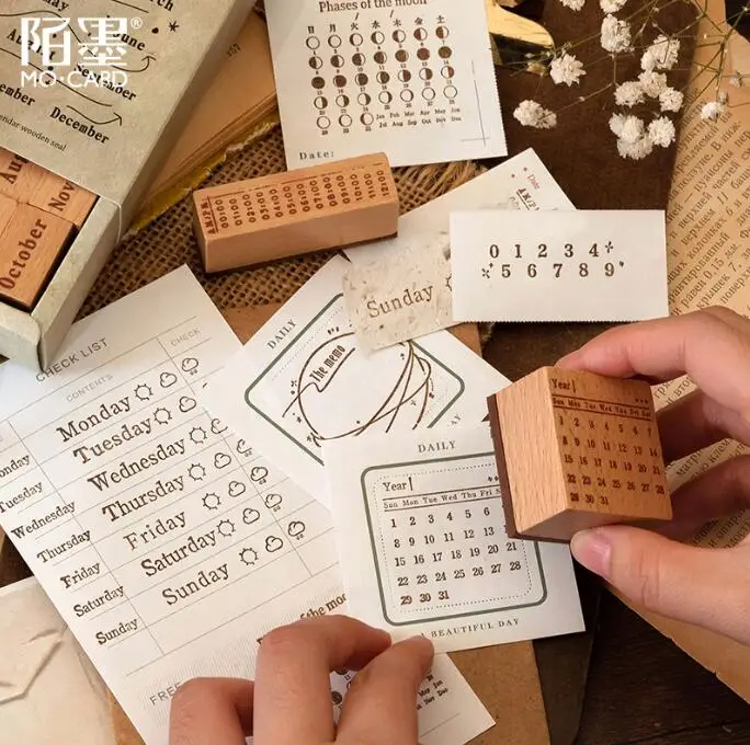 TIME TRAVEL SERIES different combination calendar weather week scrapbooking wood stamp