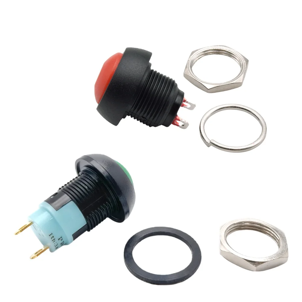12mm Red Green Blue PBS-33A PBS-33B Mini Round SPST Switch Waterproof Electric Plastic Momentary Latching Push Button Switch