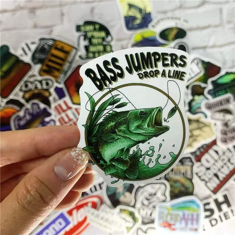 50 non-repeated styles Personalize fish logo sticker Adhesive waterproof pvc stickers for fish box
