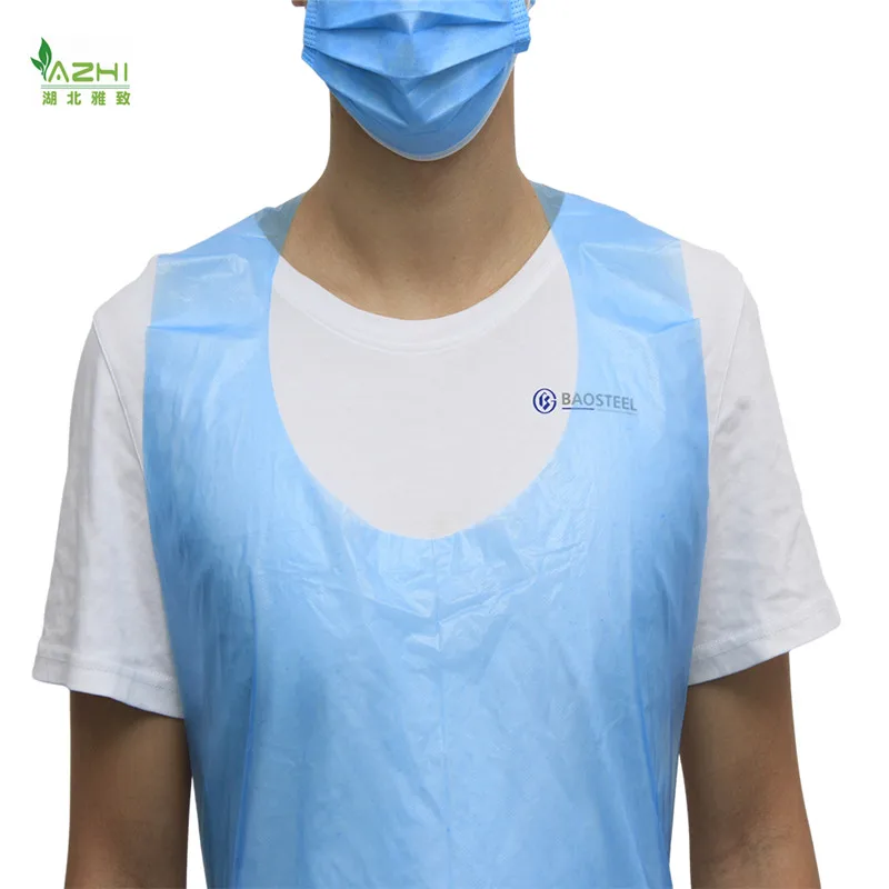 Yazhi disposable family PE apron dress  isolation gown with no sleeves waterproof blue plastic aprons bistro apron