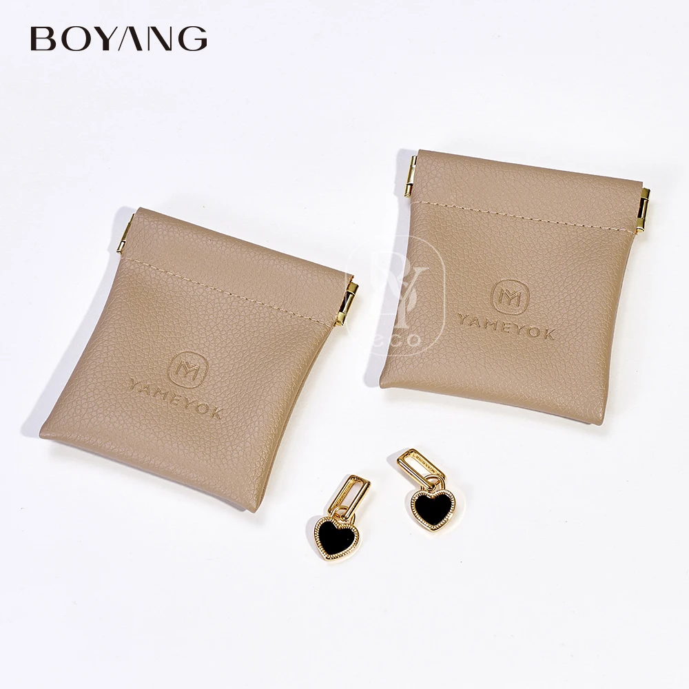 Boyang Custom Logo Luxury Drawstring Jewelry Packaging Bag PU Leather Jewelry Pouch