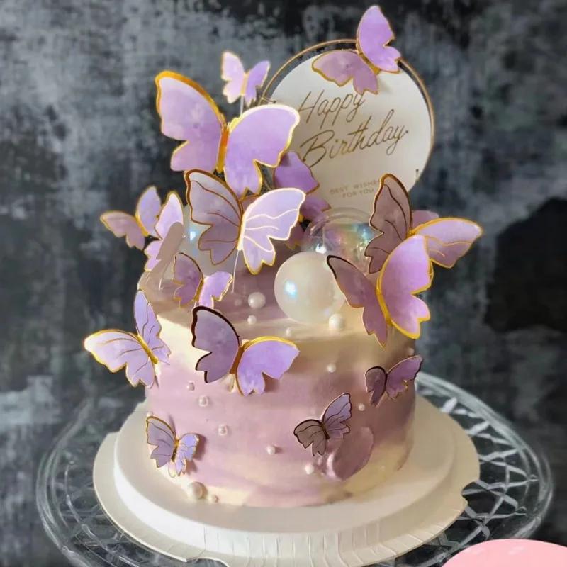 Creative Baking Cake Supplies Bronzing Paper Butterfly Happy Birthday Party Cupcake Topper Decoration