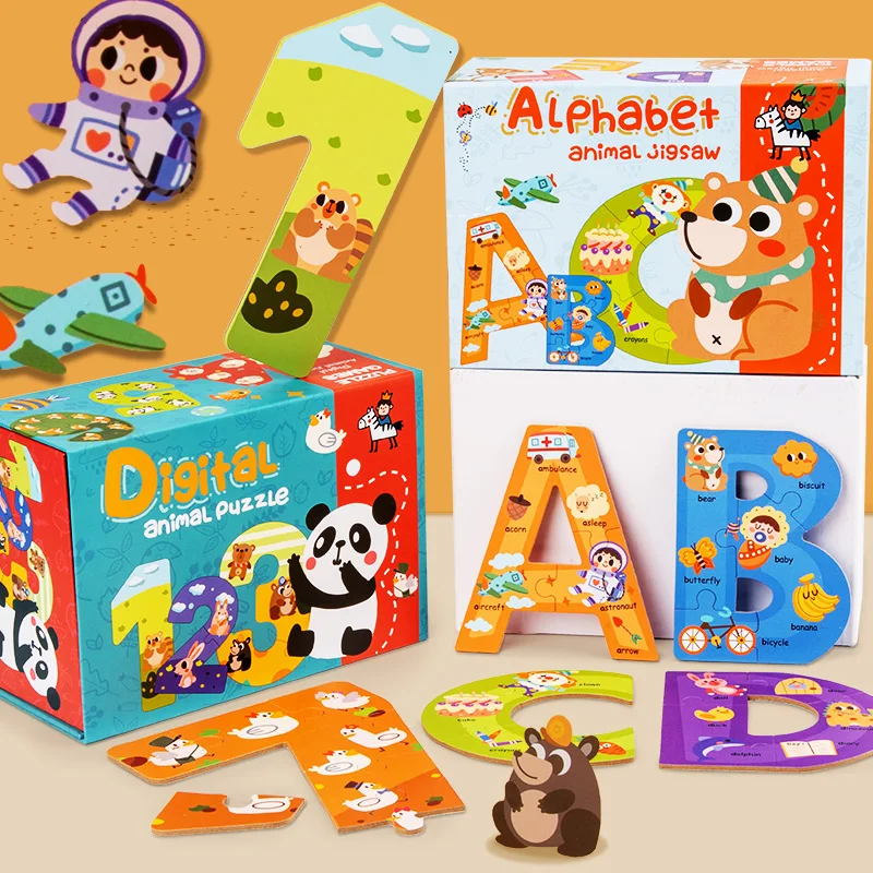 Montessori Alphanumeric Animal Letter Puzzles Game Children Number Alphabets Educational Learning Toys for Kids Boys Girls
