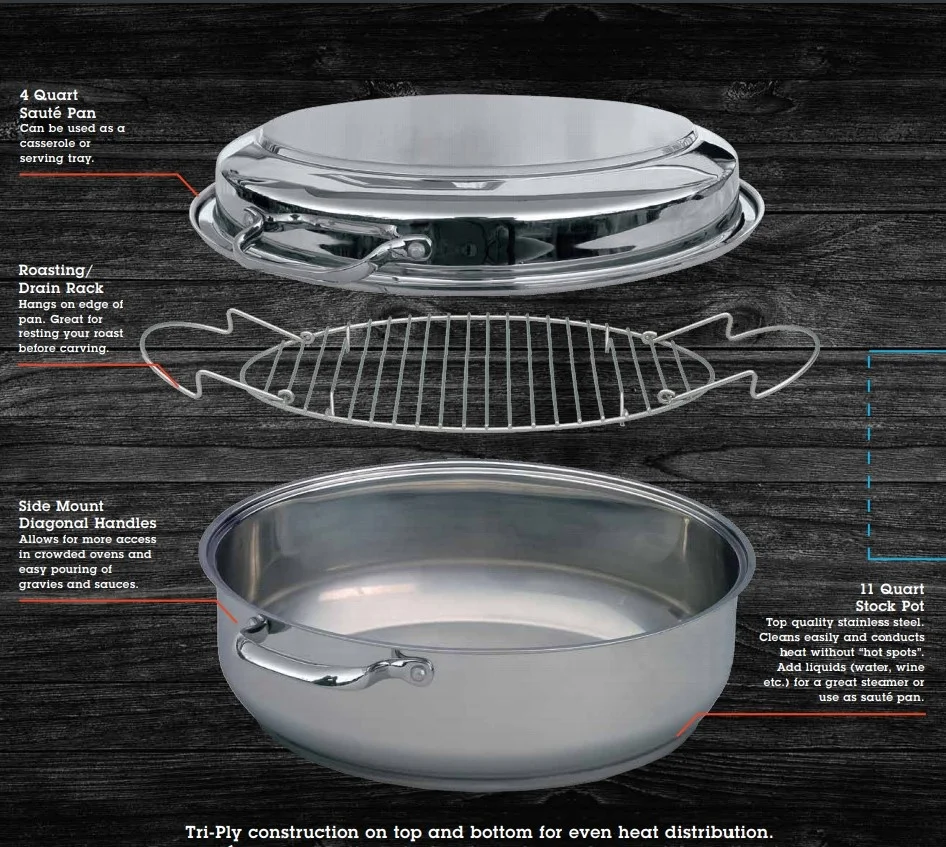 
induction stainless steel oval roaster with rack 