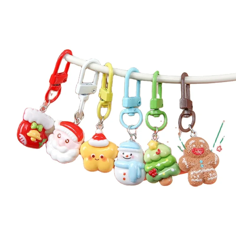Botu merry christmas tree safety pvc Keychain Cute Santa Claus character backpack 3d promotion gift christmas keychain pendant