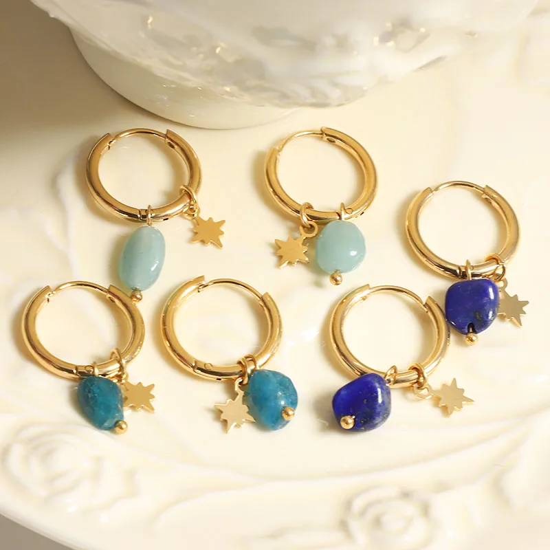 MICCI Amazonite Stone Earrings Niche Light 18k Gold Charm Opal Natural Stone Eight Mang North Star Pendant Earring Jewelry