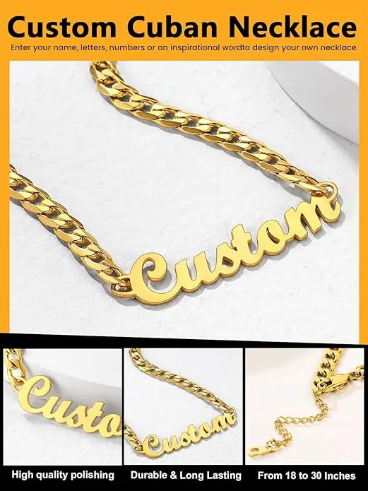 Name Necklace Personalized for Men, Womens  Name Plate Chain,  Customized Old English Nameplate Choker with Curb Chains Custom,
