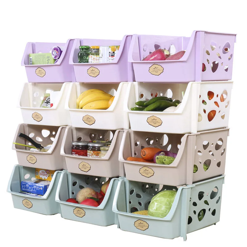 Mall Stackable Shelf Shelving Unit Plastic Storage Rack/Kitchen box/Bathroom Baskets with Handle