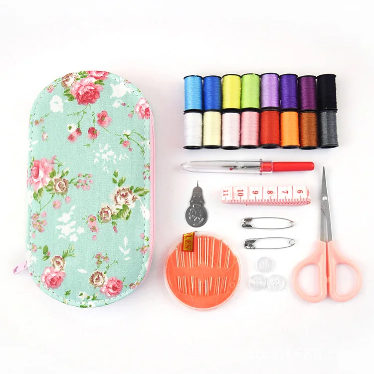 Portable mini travel sewing kits box with color needle threads pin scissor sewing set with case box home tools DIY handwork tool