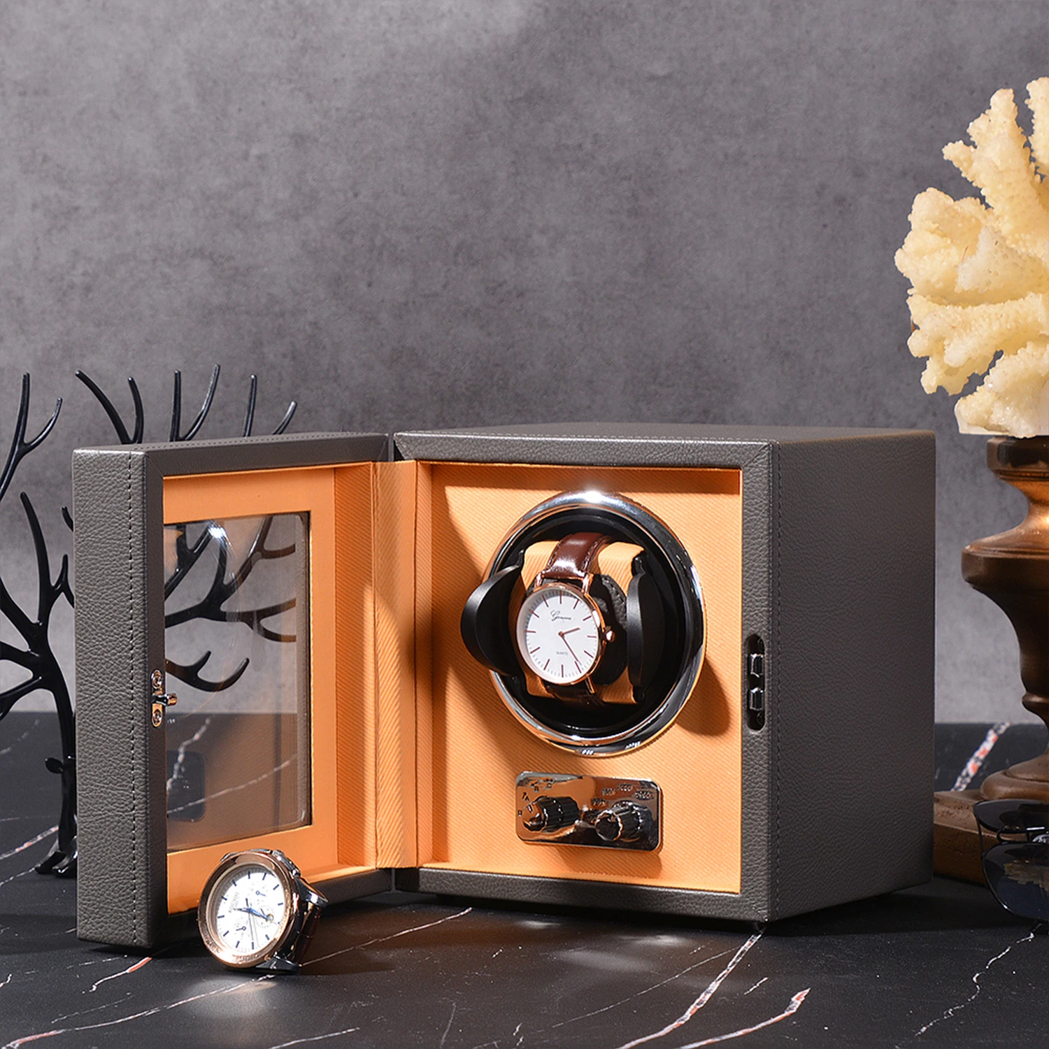 Luxury Automatic Watch Winder 1 Slot PU Leather Case Safe Storage for Watches