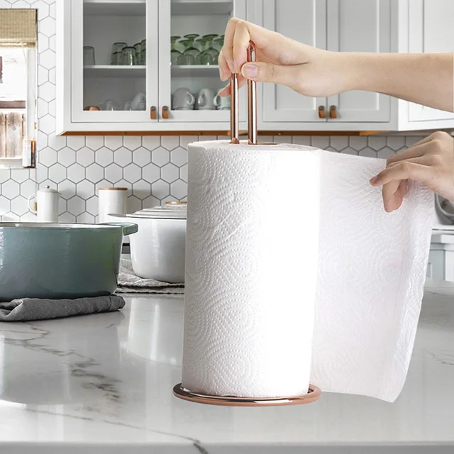 High Quality kitchen and bathroom Iron wire Table standing tissue roll paper holder