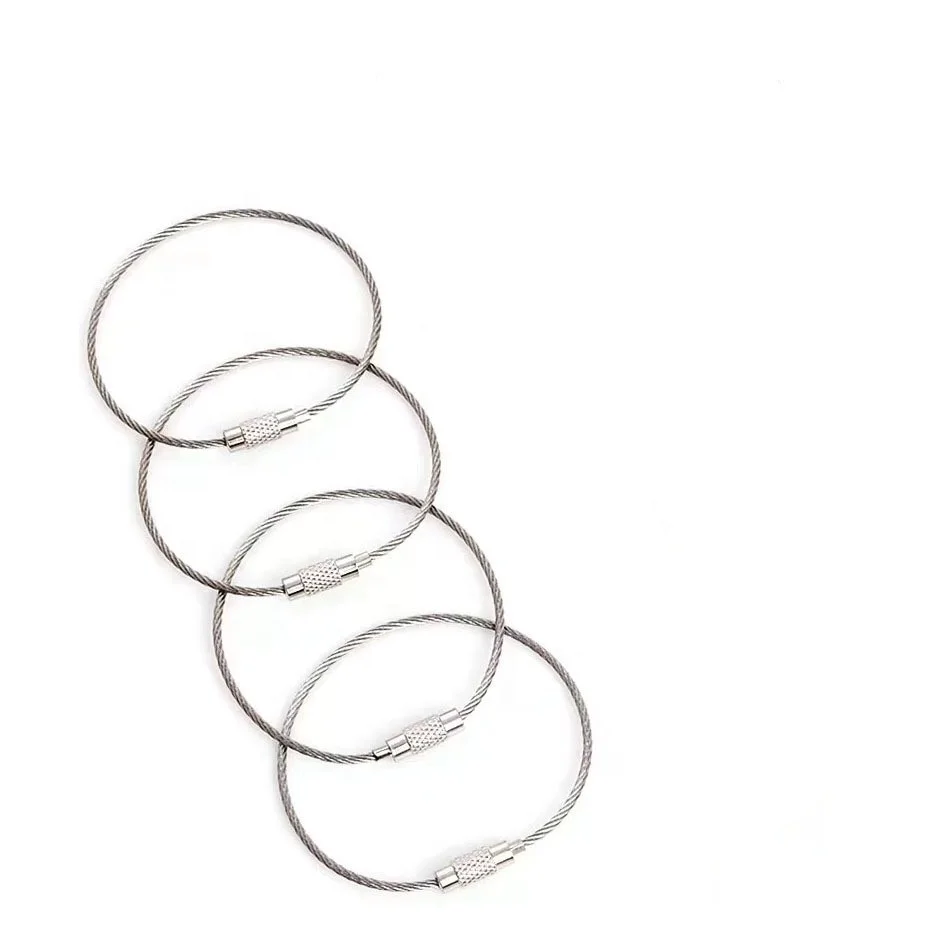 High Quality Stainless Steel Wire Rope Ring Screw Lock Clamp Stainless Steel Key Rings Cable Wire Loop For Luggage Tag