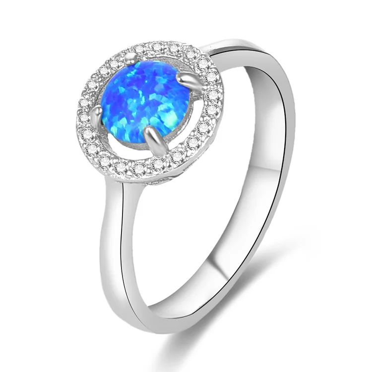 POLIVA 925 Silver Ring With Blue Stone Opal Engagement Rings Fine Jewelry For Women