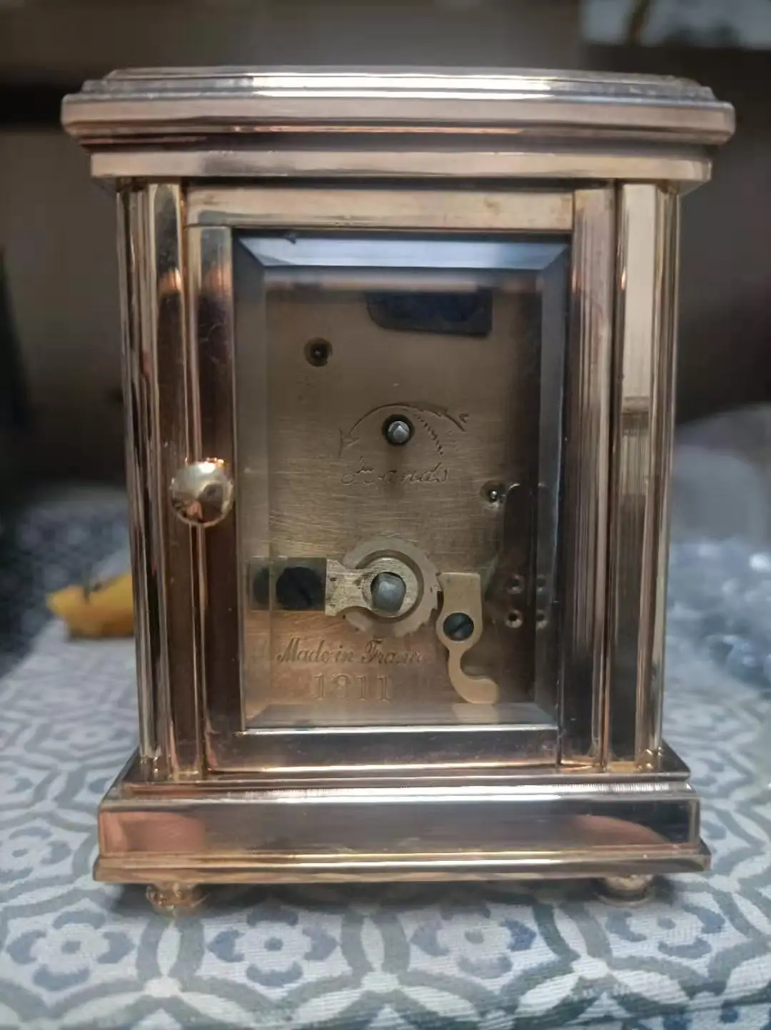 Imitated  18s French Gilt brass Cased White Porcelain Dial 8 Day Repeater Mechanical Movement Carriage Travelling  clock / watch