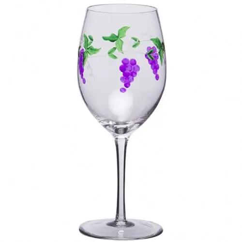 Выдувной бокал для красного вина с вырезанием винограда и покраской