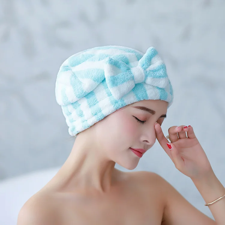 Shower spa head wrap terry dry hair towel thick highly absorbent hair towel wrap turban microfiber hair drying cap