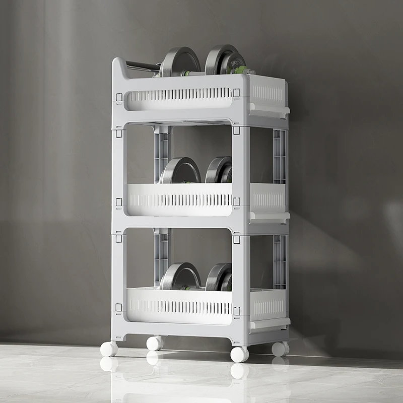 Home Plastic Children Toy Vegetables Fruit Kitchen Tool Storage Box Rack Shelf With Wheel