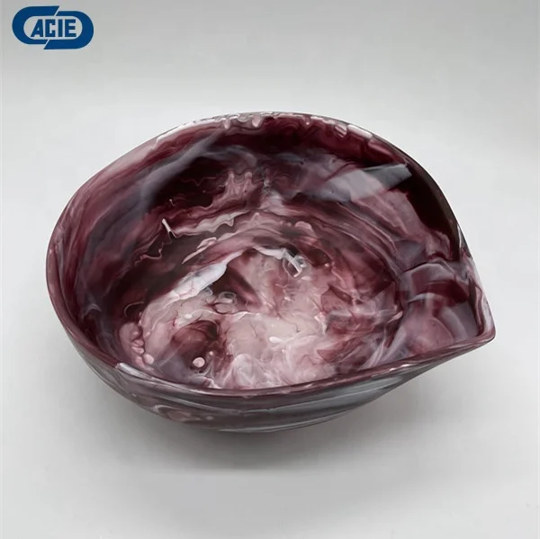 Acrylic resin handmade salad bowl cold food bowl with marble texture and aqau swirl cloud pattern used in home canteen and bar