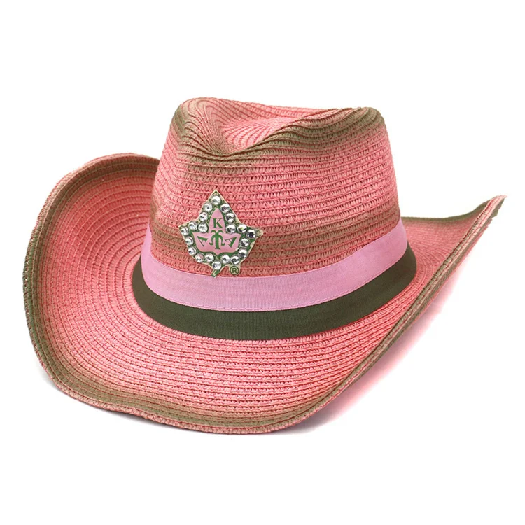 Pink Straw Hat New Sun Shade Beach Hat Promotional Wide Brim Cowboy Straw Hat