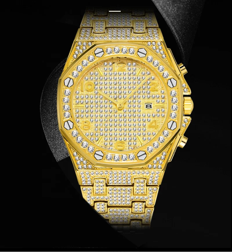 Blues RTS Trending Unique Arabic 18k Gold Quartz VVS full diamond watch